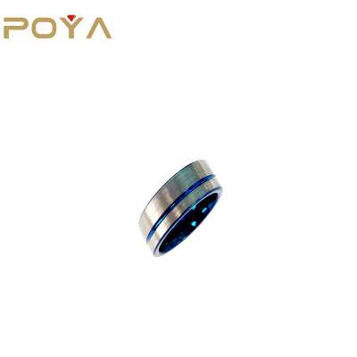 POYA 8mm Blue plating Tungsten Ring Brushed Center Comfort Fit