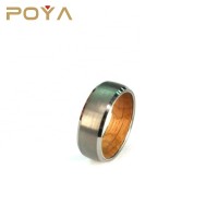 POYA Jewelry 8mm High Quality Brushed Center  Inlaid Whiskey Barrel Wood Beveled Edges Tungsten Steel Ring