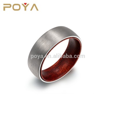 POYA Jewelry 8mm Brushed Tungsten Carbide Rings with Wood Inner Wedding Bands for Men and Women Dome Comfort Fit