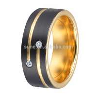 8MM Brushed Matte Finish Mens Black Gold Tungsten Ring Flat Diamond Engagement Ring