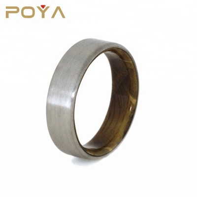 POYA Jewelry Whiskey Barrel Oak Wood Wedding Band 6mm Comfort-Fit Brushed Titanium Ring For Men Women