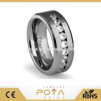 POYA Jewelry 8mm Men's Titanium Ring Wedding Band with Flat Brushed Top and Channel Setting CZ