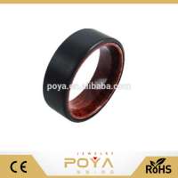 POYA Jewelry Mens Wedding Band Black Brushed Tungsten Red Sandal Wood Ring