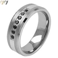 Pave Diamond Jewelry 7 Black Stones Silver brushed men titanium wedding ring on pair silver