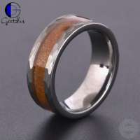 Gentdes Jewelry  Brushed Steel Tungsten  Wedding Band Hammered Rings With  Wood Inlay