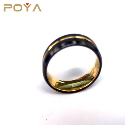 POYA 8mm 18K Rose Yellow Gold Plated Dome Center Line Black Brushed Polished For Men Women