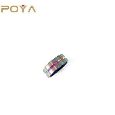 POYA 8mm Blue Tungsten Ring With Brushed Rainbow Inlay Comfort Fit