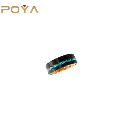 POYA  8mm Brushed Oliver Wood Crushed Turquoise lnlay Comfort Fit