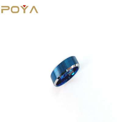 POYA 8mm Tungsten Carbide Brushed Blue Plated Engagement Ring Comfort Fit