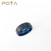 POYA 8mm Blue Tungsten Ring  Black Brushed Center Inlay Comfort Fit