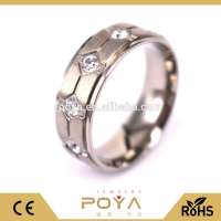 POYA Jewelry 7mm Brushed Finish White Titanium Ring, 6-stone CZ Eternity Band, Stepped Edge Comfort Fit Wedding Band