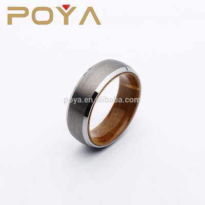 POYA Jewelry 8mm Men's Women's Brushed Tungsten Carbide With Red Rosewood Inner Dome Wedding Band Ring