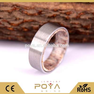 POYA 8mm Brushed Tungsten Shell with Elk Antler Sleeve Inside Mens Wedding Band