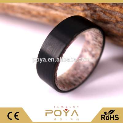 8mm Black Brushed Tungsten Outer with Interior Elk Antler Mens Wedding Band