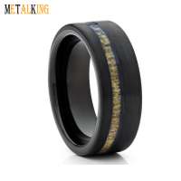 8mm Men Plated Black Tungsten Wedding Band Ring Inlay Deer Antler Brushed Comfort Fit