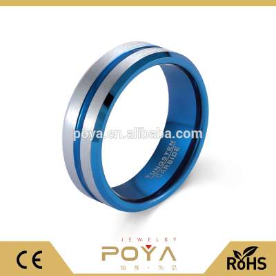 6mm8mm Blue Tungsten Wedding Bands Silver Brushed Engagement Couples Ring