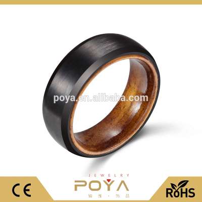 POYA Men's 8mm Brushed Black Tungsten Ring with Wood Inner Wedding Ring