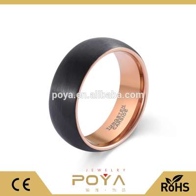 Mens Wedding Band Two Tone Black Rose Gold Tungsten Ring Brushed Center Dome 8mm Comfort Fit