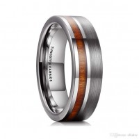 Nature Tungsten Carbide Wedding Band 7mm Silver Brushed Ring Half Wood Inlay Comfort