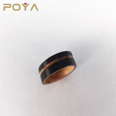 POYA  8mm  Brushed Oliver Wood Inlay Comfort Fit Ring For Men Women