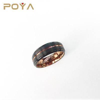 POYA 8mm Coffee Tungsten Ring Grooved Brushed Comfort Fit